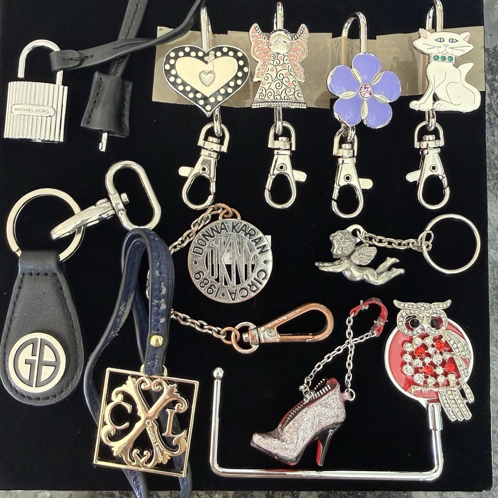 Lot Of 11~~Alexx Purse Charms~~Misc Branded Purse Charms + Crystal Purse Hanger